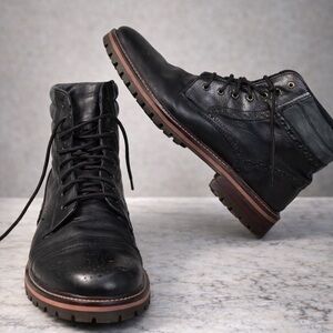 Johnston & Murphy Black Leather Lace-Up Boots